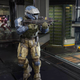 Spartans engage in a firefight on Aquarius in the Rumble Pit playlist during Halo Infinite's second season.